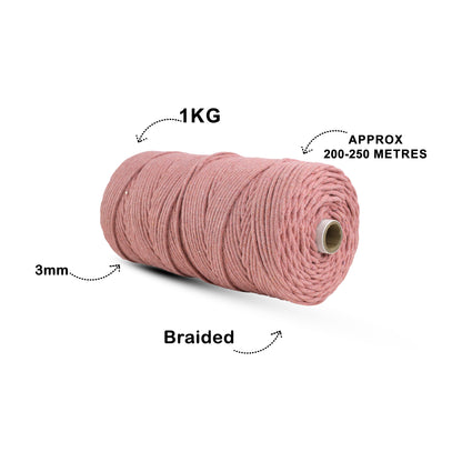 3mm Braided | Peach | 150 Metres | Approx 700gms | Cotton | No 17