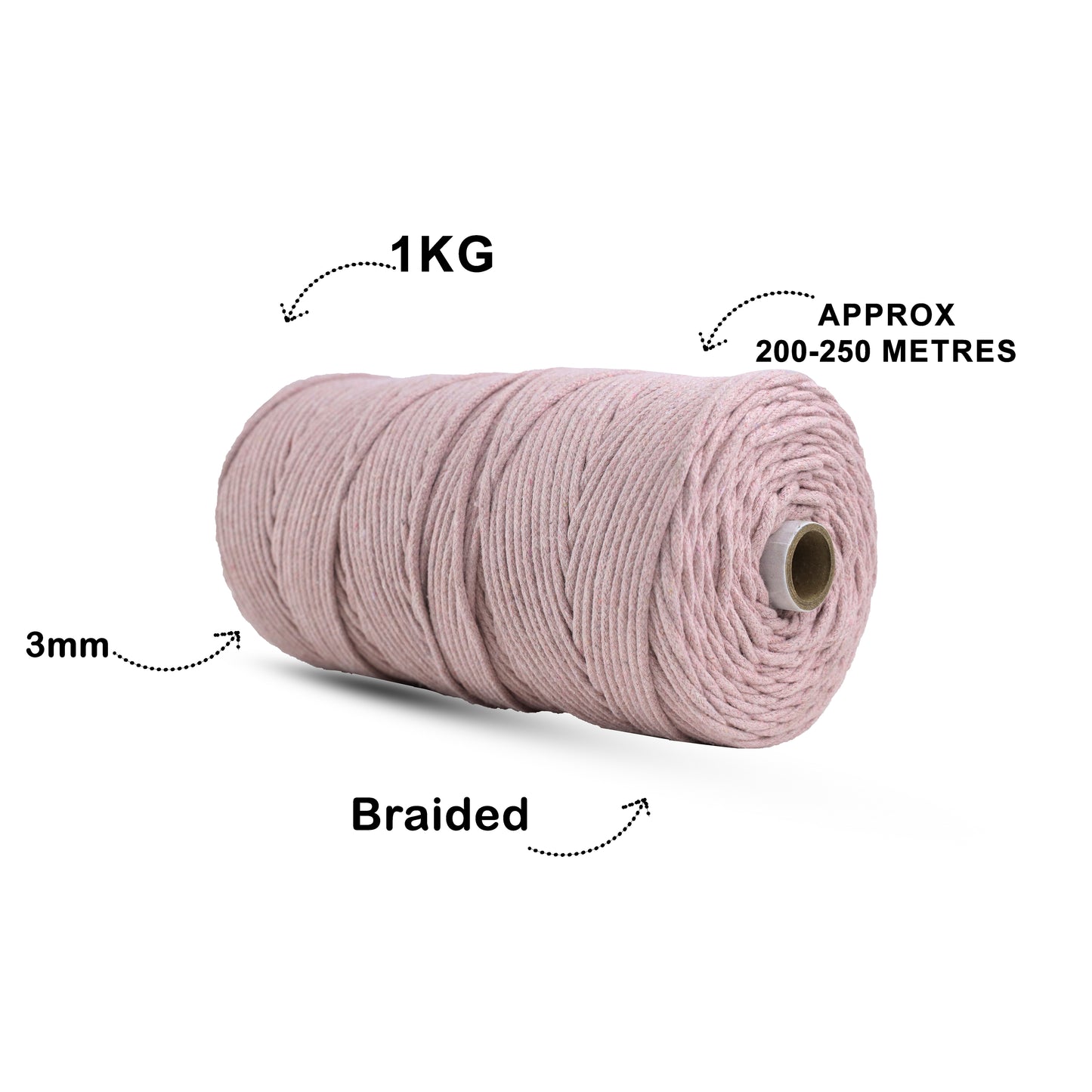 3mm Braided | Baby Pink | 150 Metres | Approx 700gms | Cotton | No 18