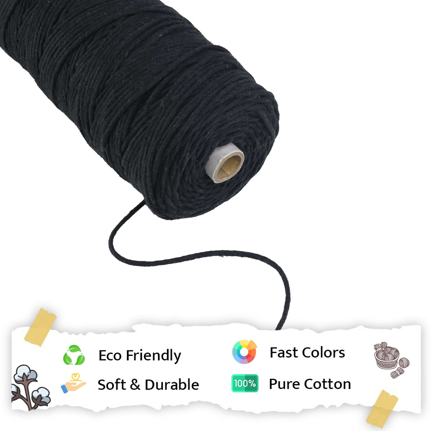 3mm Braided | Black | 200-250 Metres | 1 Kg Spool | Cotton | No 01