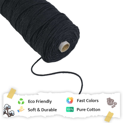 3mm Braided | Black | 200-250 Metres | 1 Kg Spool | Cotton | No 01