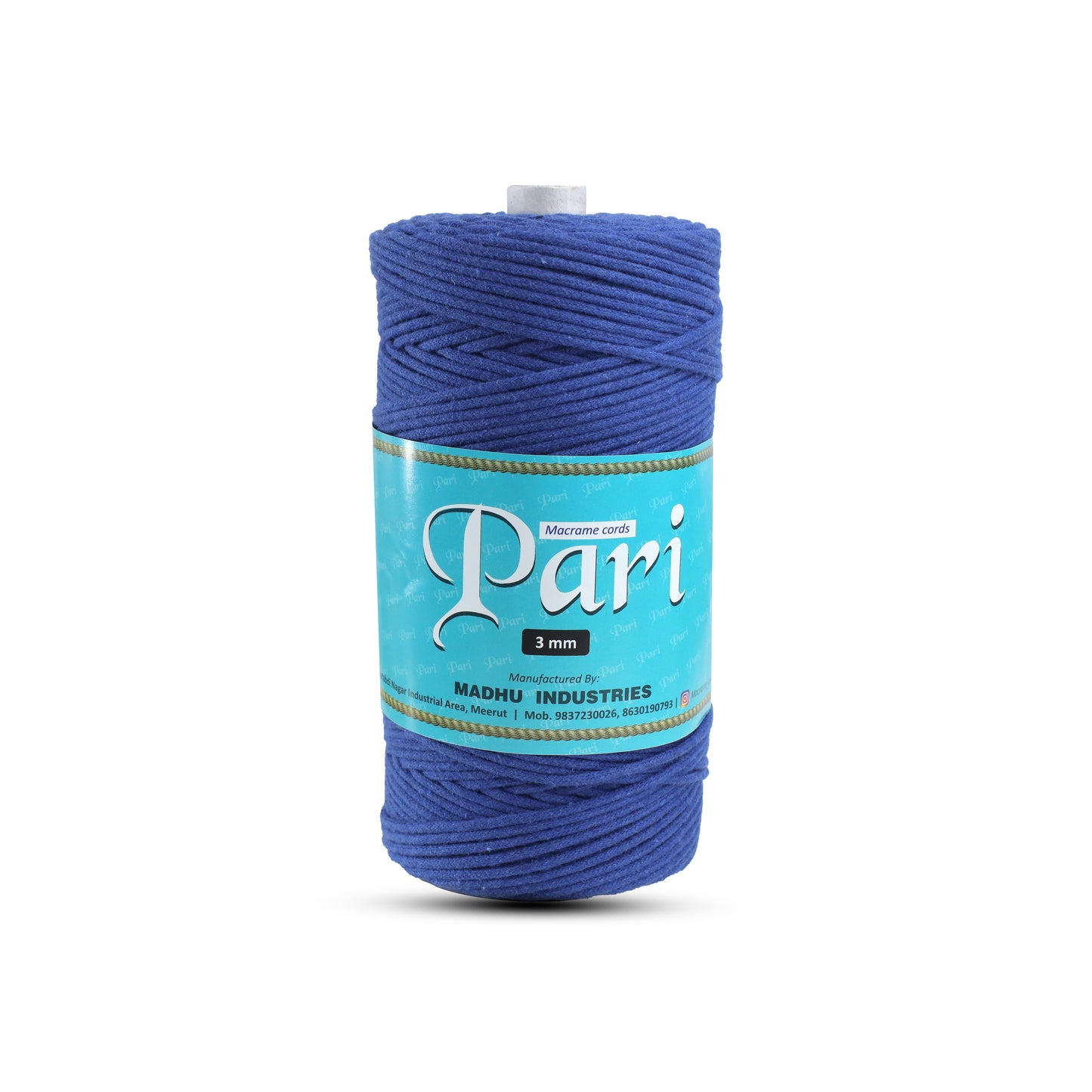 3mm Braided | Sapphire Blue | 150 Metres | Approx 700gms | Cotton | No 20