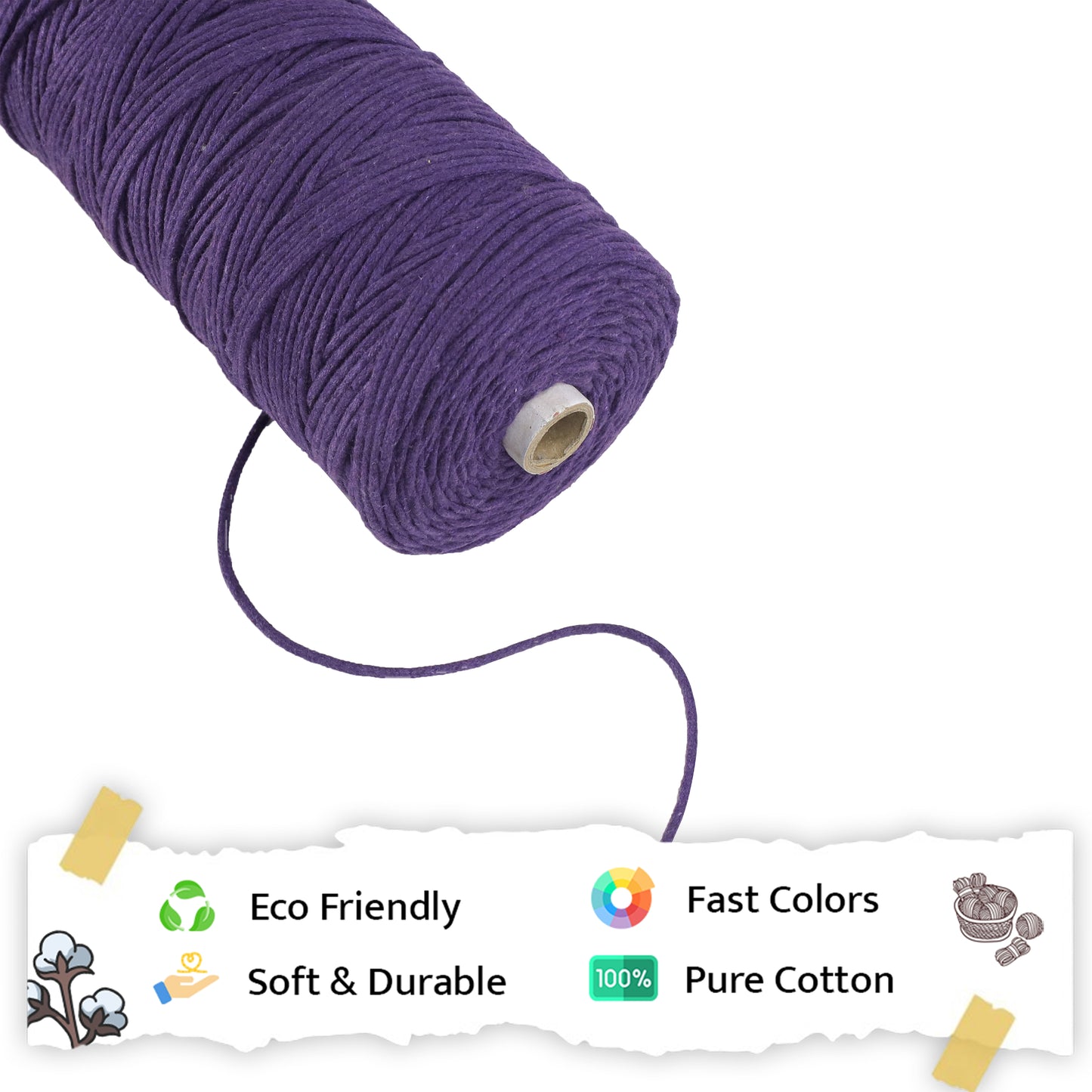 3mm Braided | Violet | 150 Metres | Approx 700gms | Cotton | No 21