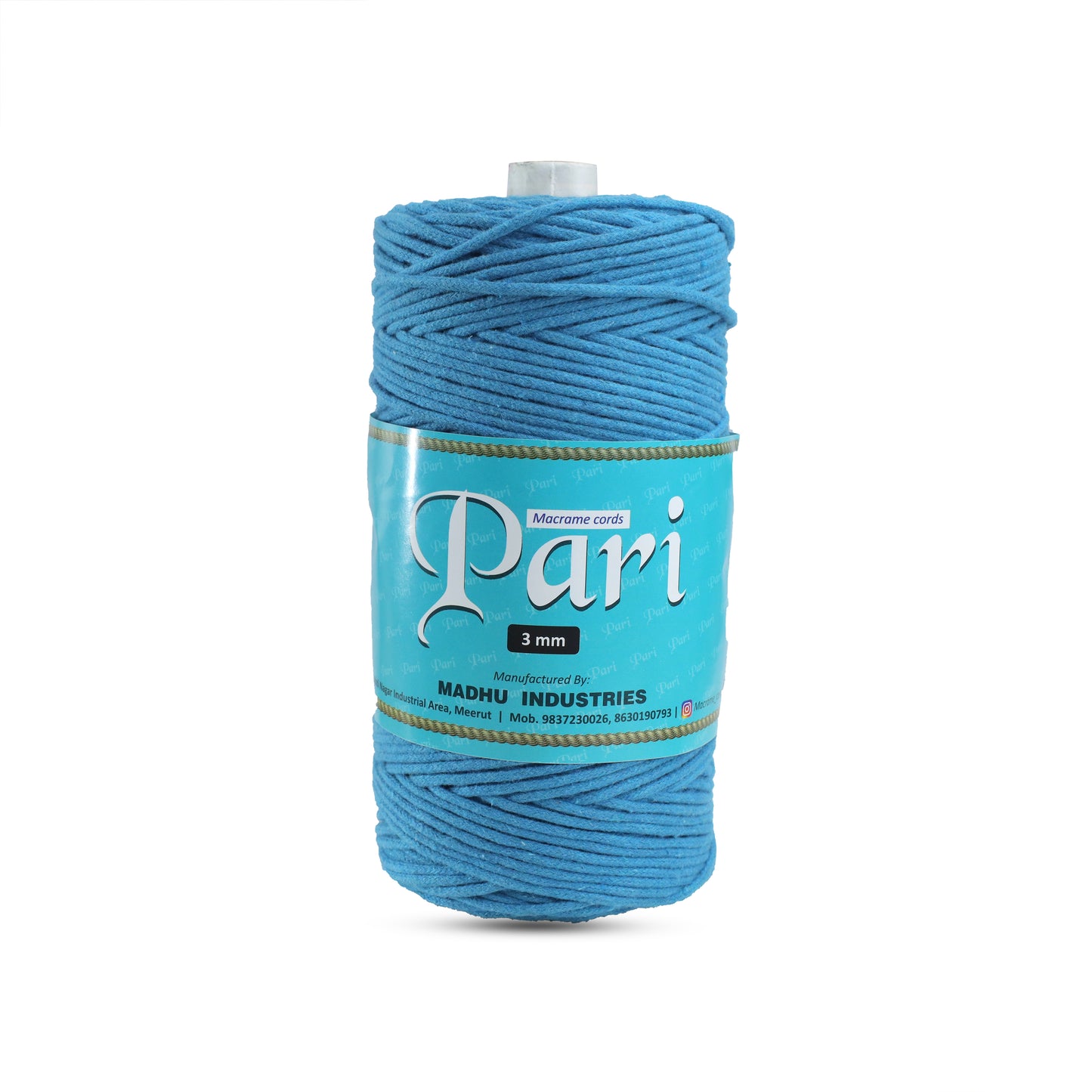 3mm Braided | Bright Blue | 150 Metres | Approx 700gms | Cotton | No 22