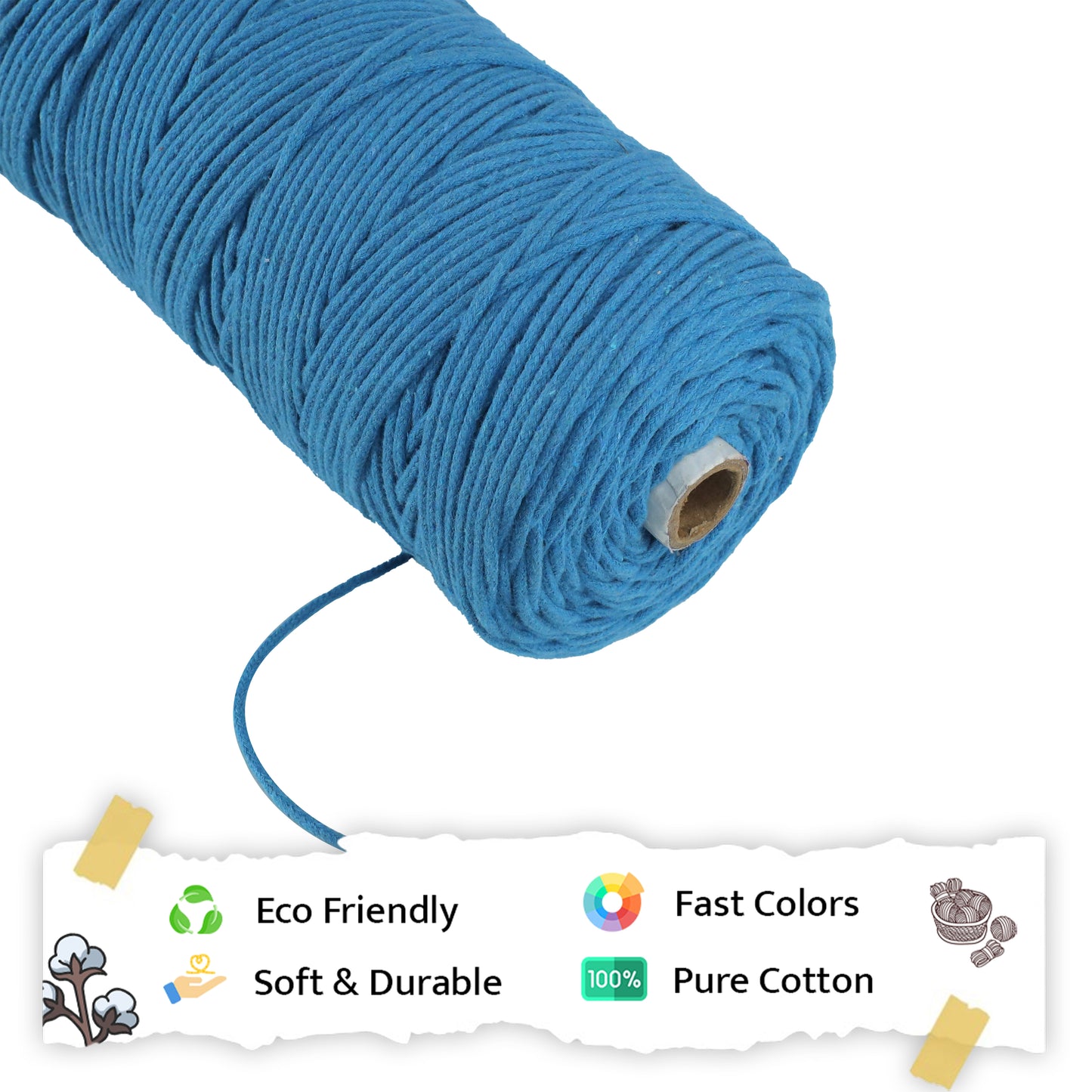 3mm Braided | Bright Blue | 150 Metres | Approx 700gms | Cotton | No 22