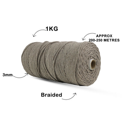 3mm Braided | Mud Color | 200-250 Meters | 1 Kg Spool | Cotton | No 23