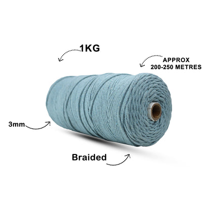 3mm Braided | Mint Blue | 150 Metres | Approx 700gms | Cotton | No 25