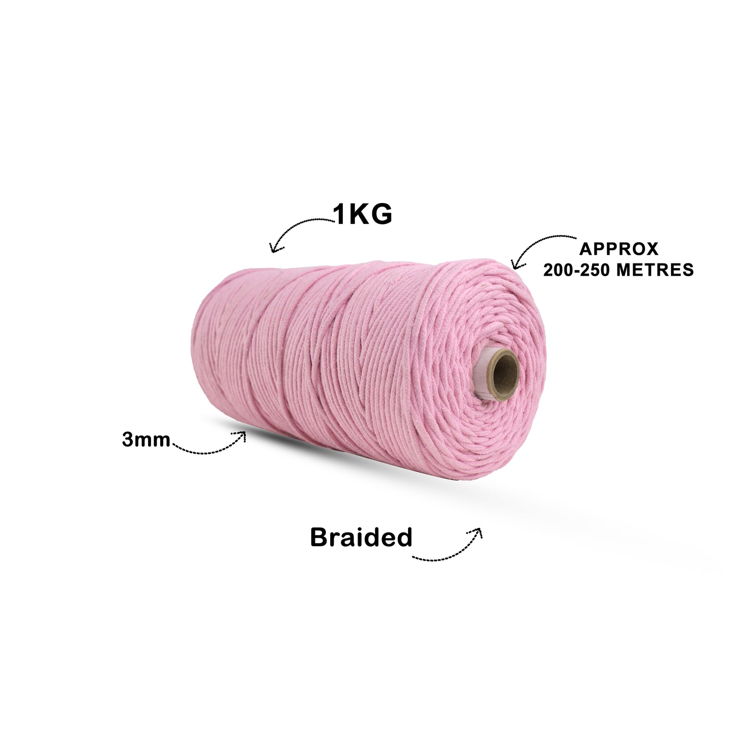 3mm Braided | Bubble Gum Pink | 150 Metres | Approx 700gms | Cotton | No 26