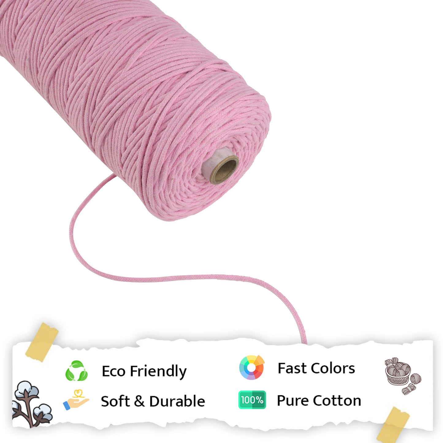 3mm Braided | Bubble Gum Pink | 150 Metres | Approx 700gms | Cotton | No 26