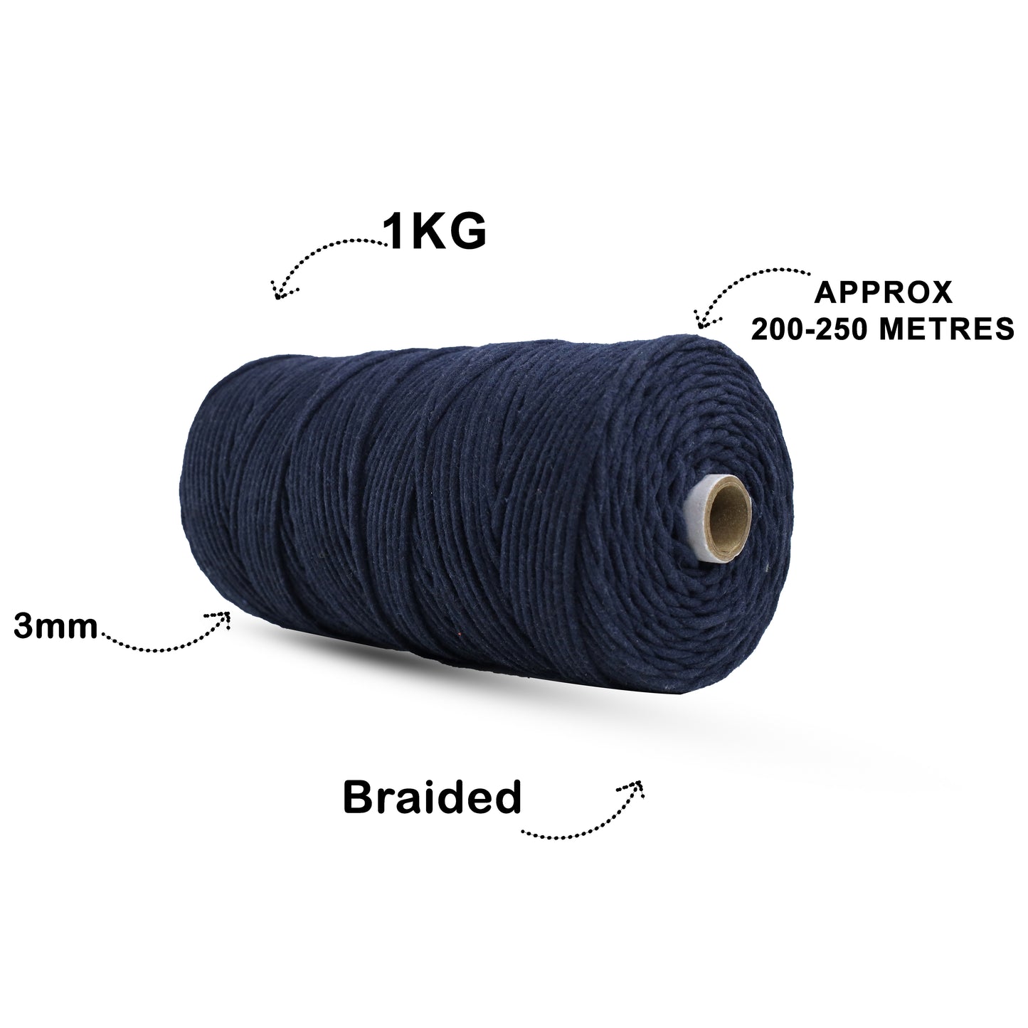 3mm Braided | Dark Blue | 150 Metres | Approx 700gms | Cotton | No 27