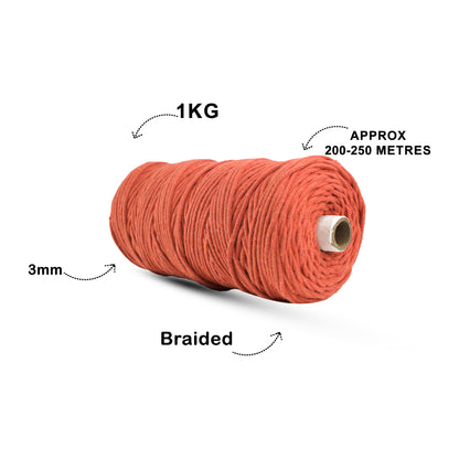 3mm Braided | Rust | 200-250 Meters | 1 Kg Spool | Cotton | No 28