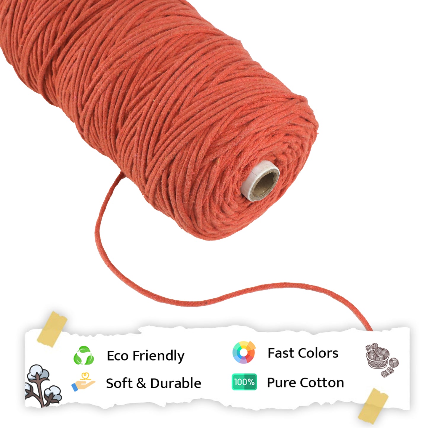 3mm Braided | Rust | 200-250 Meters | 1 Kg Spool | Cotton | No 28