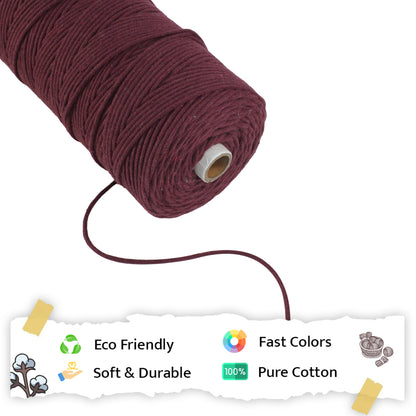 3mm Braided | Wine | 200-250 Meters | 1 Kg Spool | Cotton | No 29