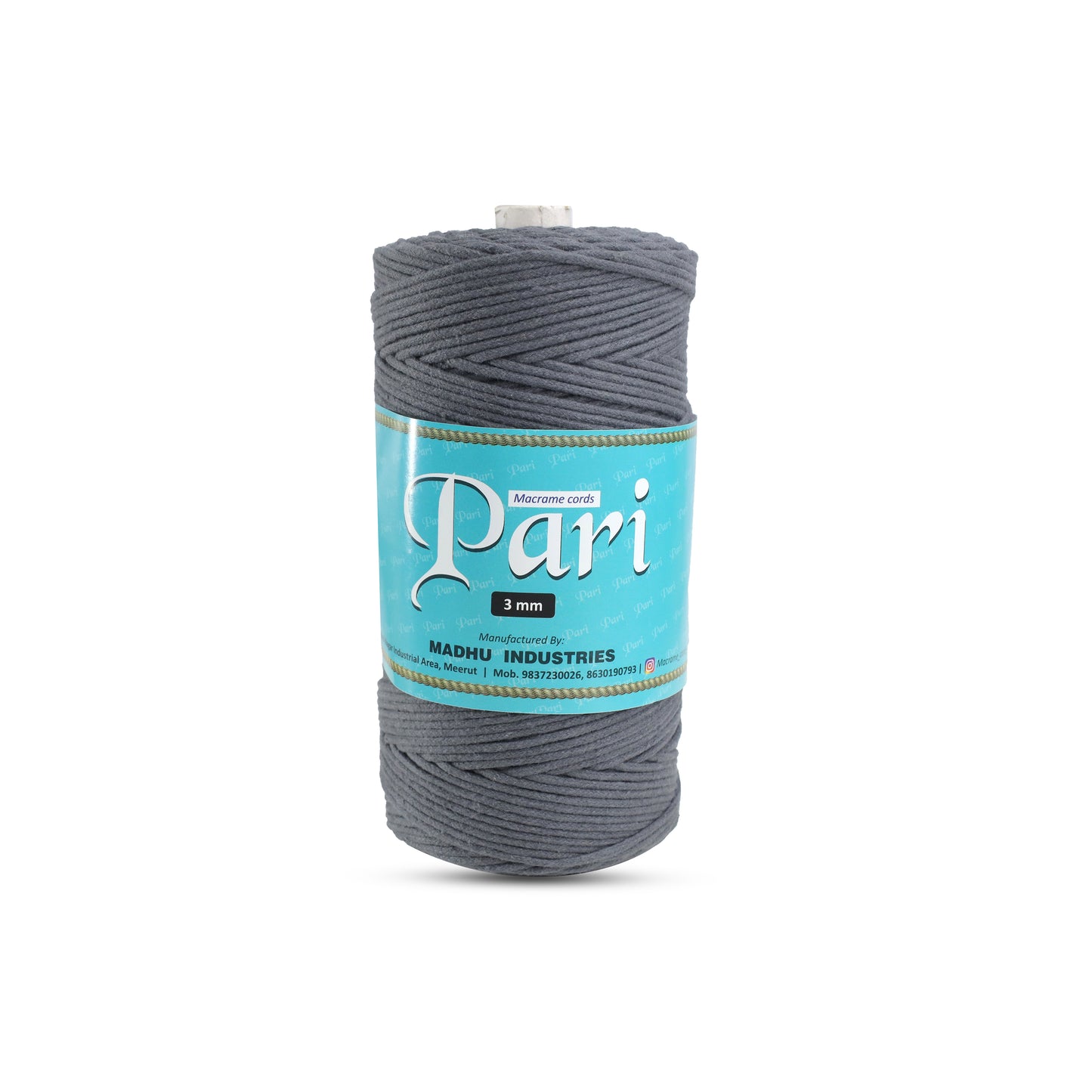 3mm Braided | Dark Grey | 150 Metres | Approx 700gms | Cotton | No 02