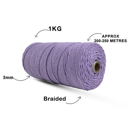 3mm Braided | Lavender | 200-250 Meters | 1 Kg Spool | Cotton | No 31