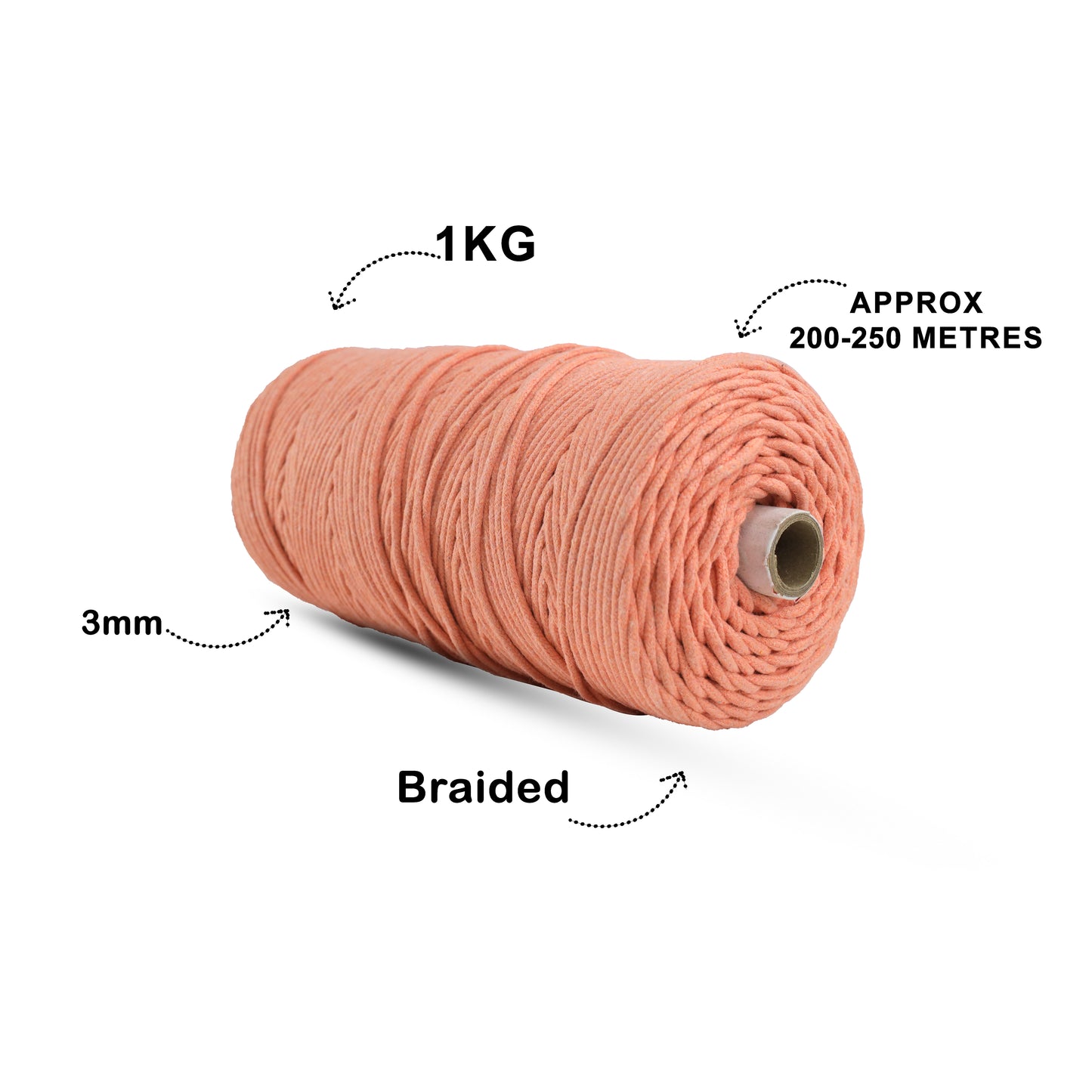 3mm Braided | Pastel Orange | 150 Metres | Approx 700gms | Cotton | No 34