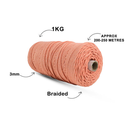 3mm Braided | Pastel Orange | 150 Metres | Approx 700gms | Cotton | No 34