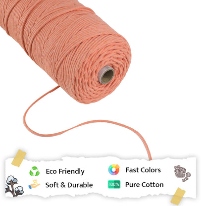 3mm Braided | Pastel Orange | 150 Metres | Approx 700gms | Cotton | No 34