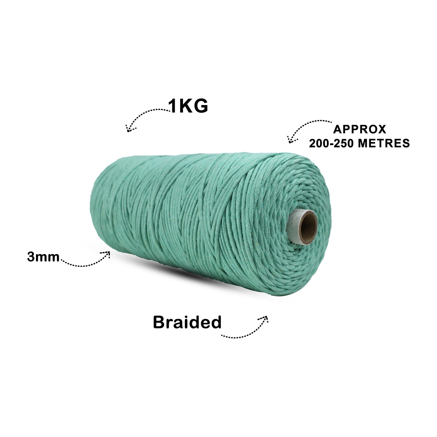 3mm Braided | Mint Green | 150 Metres | Approx 700gms | Cotton | No 35