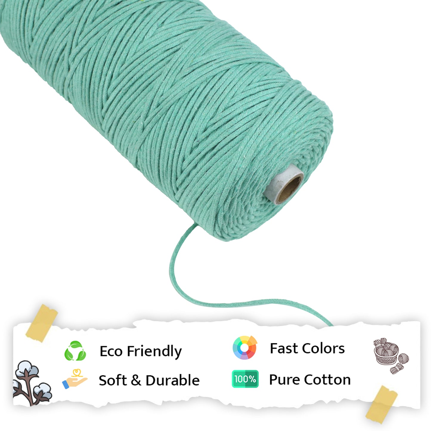 3mm Braided | Mint Green | 150 Metres | Approx 700gms | Cotton | No 35