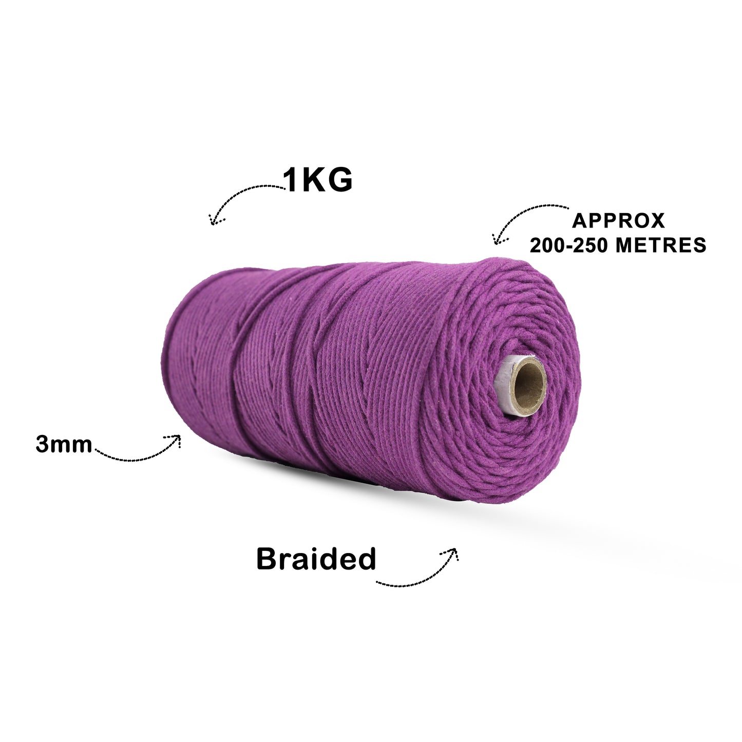 3mm Braided | Reddish Purple | 150 Metres | Approx 700gms | Cotton | No 36