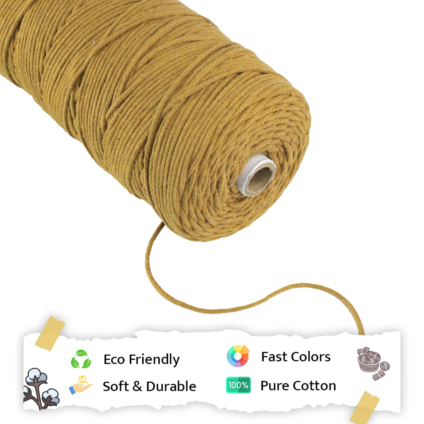 3mm Braided | Golden Mustard | 150 Metres | Approx 700gms | Cotton | No 37