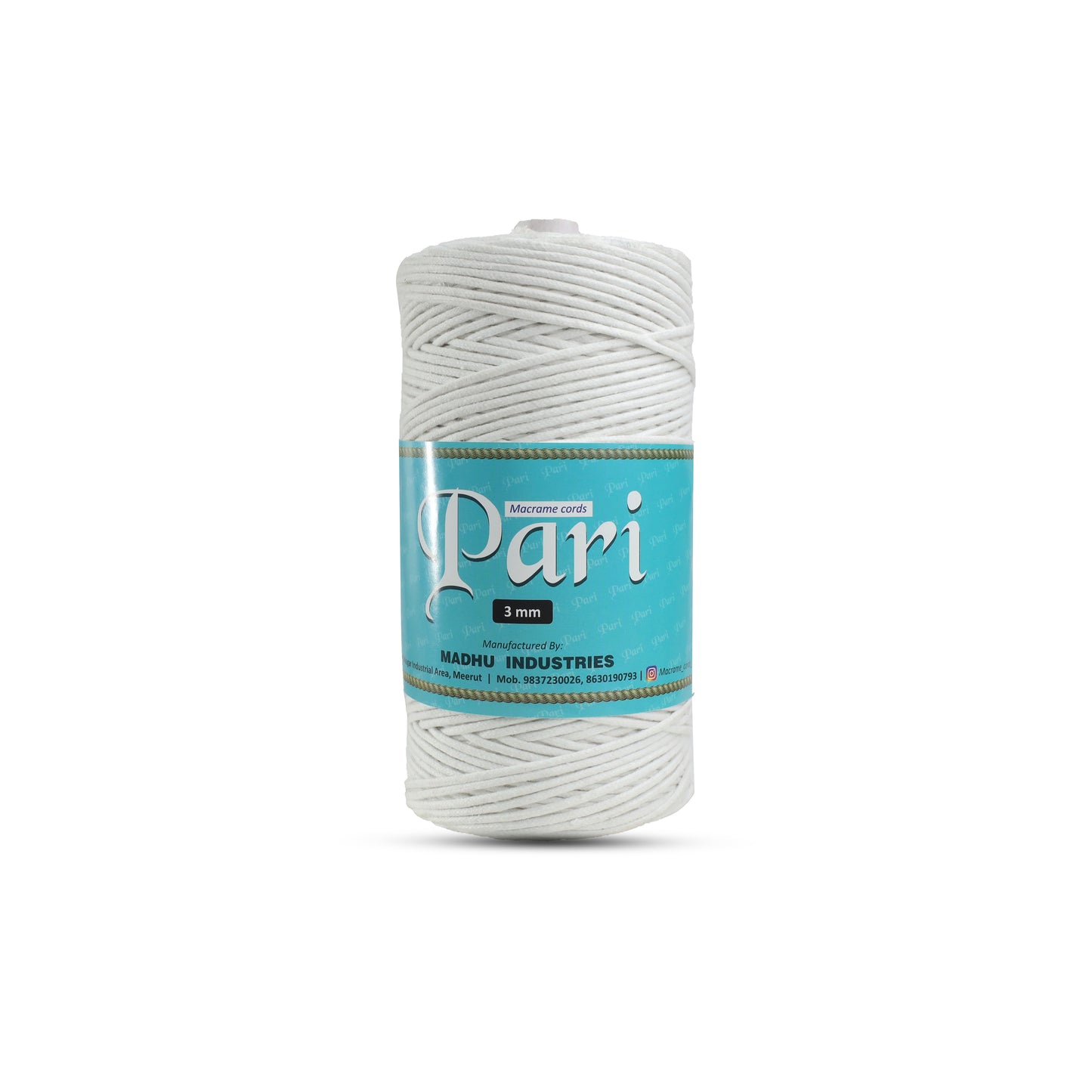 3mm Braided | Pure White | 150 Metres | Approx 700gms | Cotton | No 03