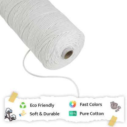 3mm Braided | Pure White | 150 Metres | Approx 700gms | Cotton | No 03