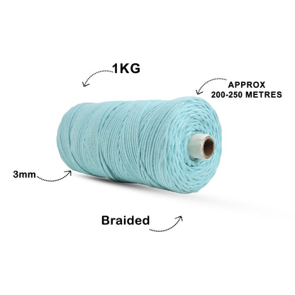 3mm Braided | Aqua Blue | 150 Metres | Approx 700gms | Cotton | No 40