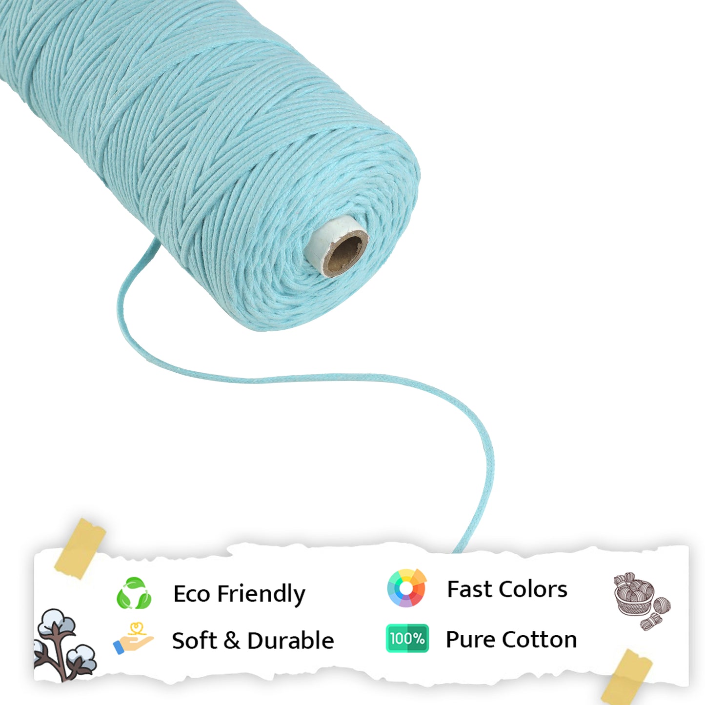 3mm Braided | Aqua Blue | 150 Metres | Approx 700gms | Cotton | No 40