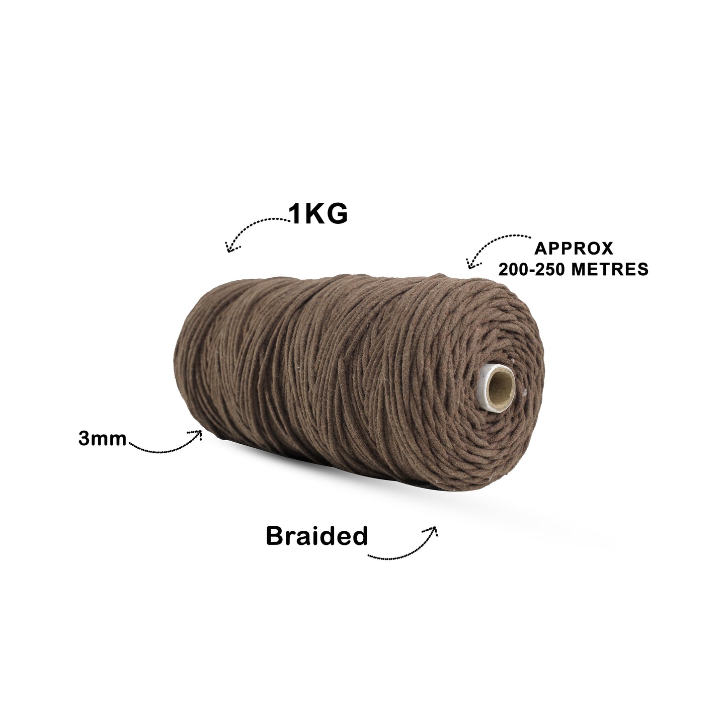 3mm Braided | Coffee Brown | 150 Metres | Approx 700gms | Cotton | No 05