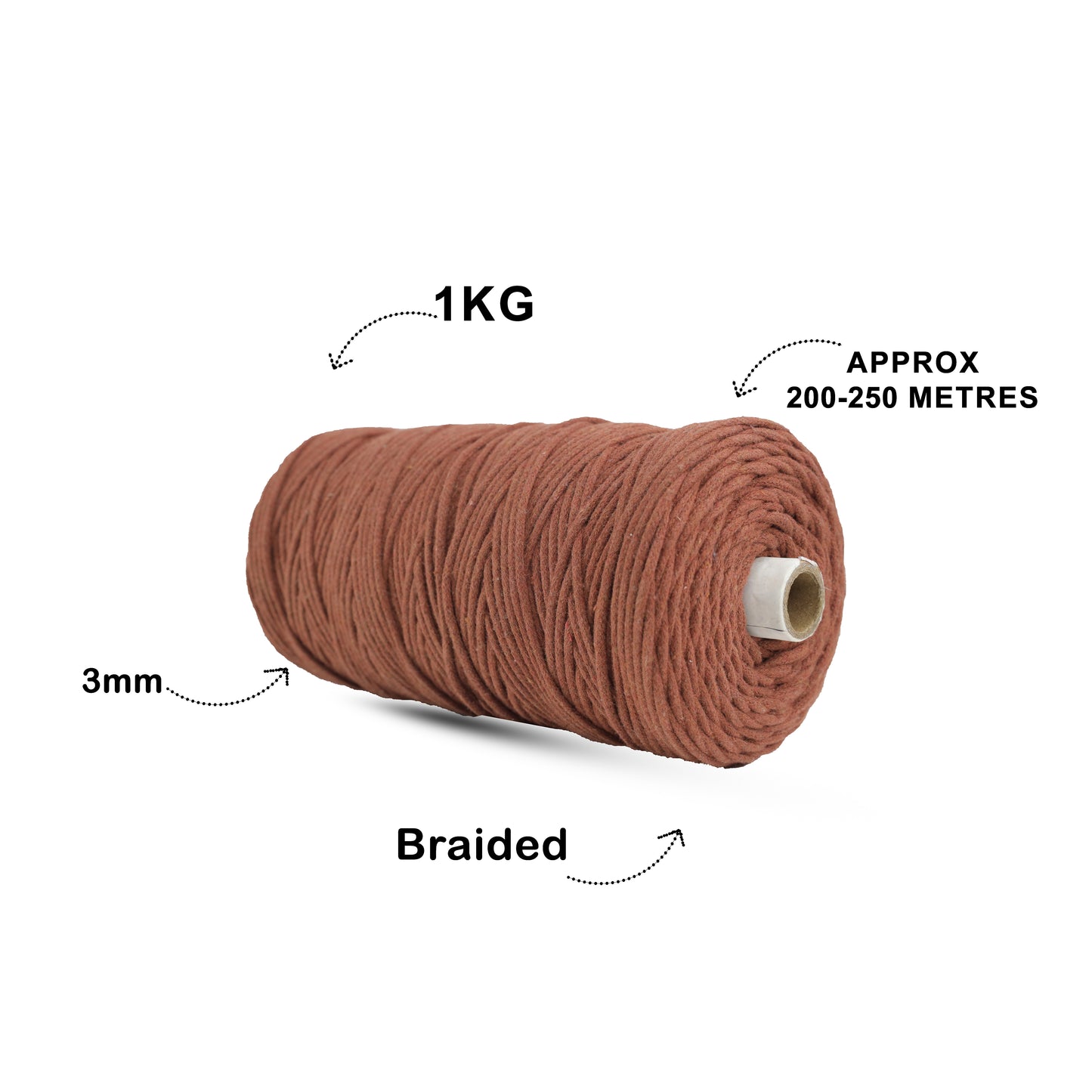 3mm Braided | Chocolate Brown | 200-250 Meters | 1 Kg Spool | Cotton | No 06