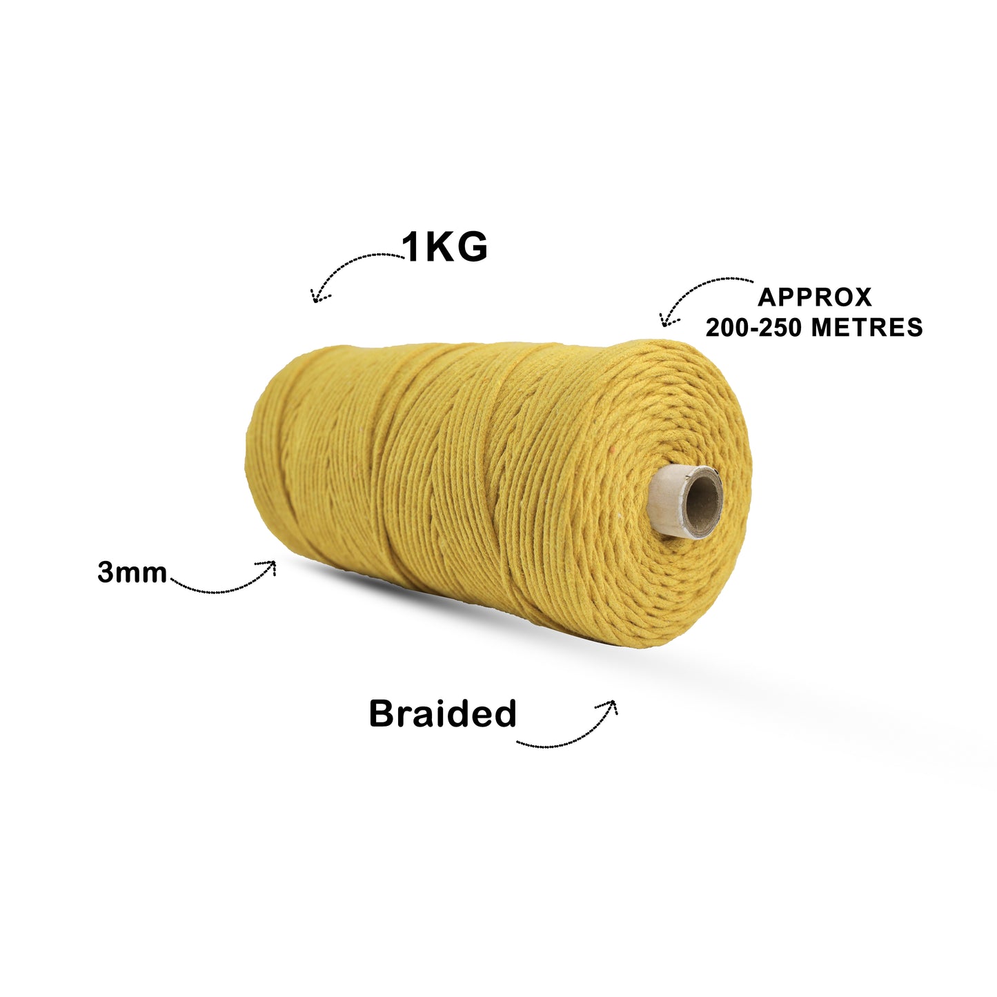 3mm Braided | Mustard | 150 Metres | Approx 700gms | Cotton | No 07