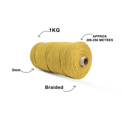 3mm Braided | Mustard | 150 Metres | Approx 700gms | Cotton | No 07