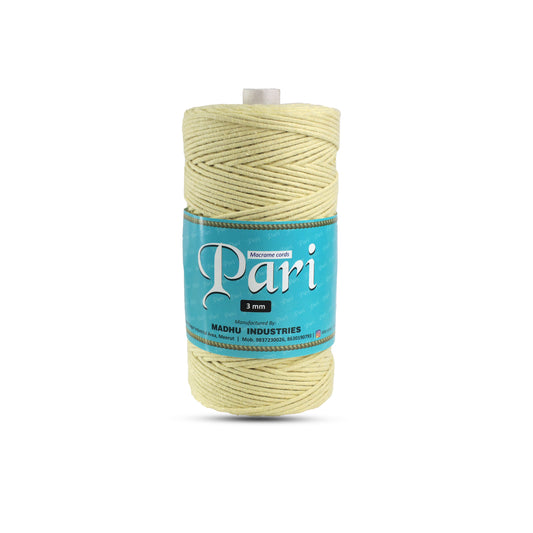 3mm Braided | Light Yellow | 150 Metres | Approx 700gms | Cotton | No 09