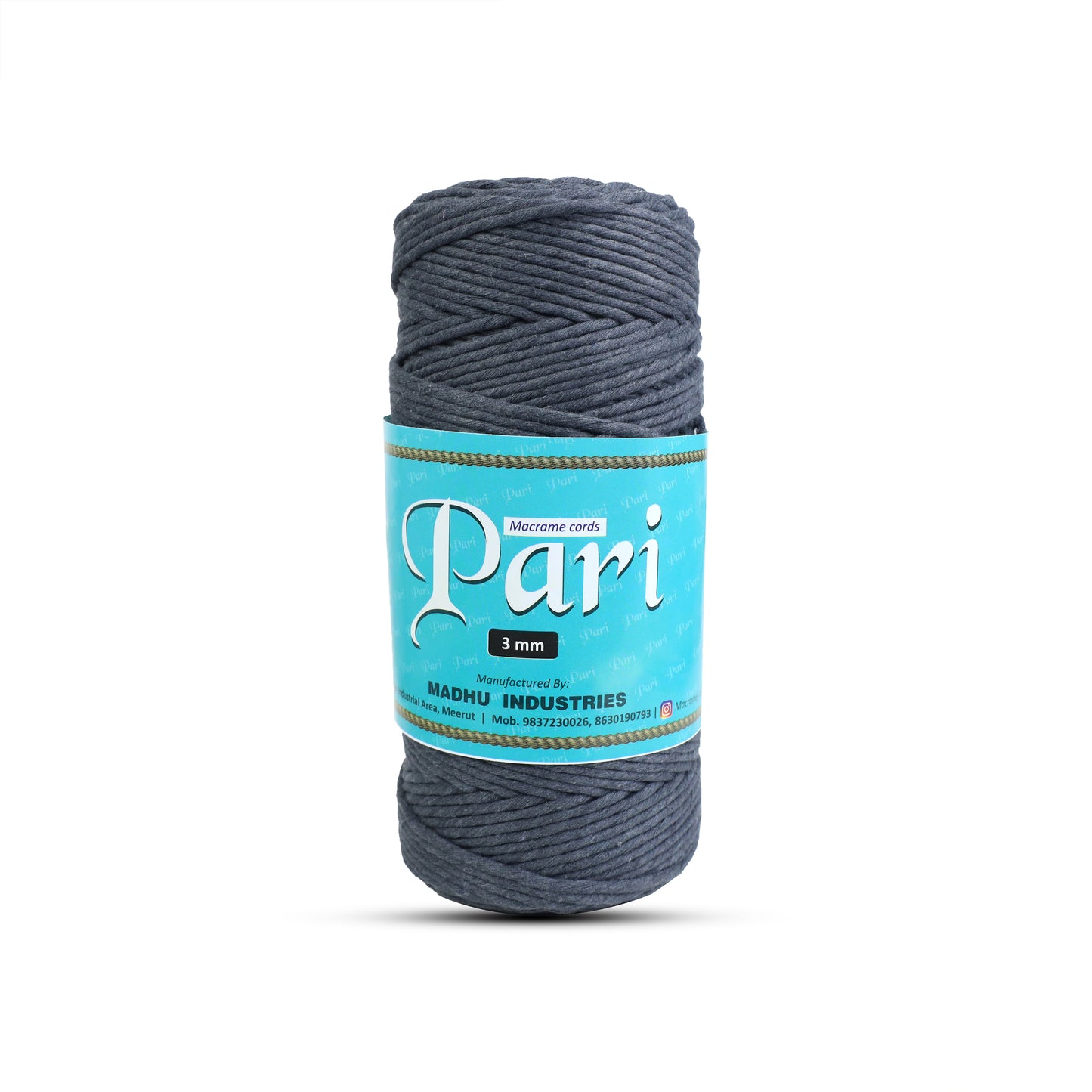 3mm Single Strand | Dark Grey | 200 - 250 Metres | 1kg Spool | Cotton | No 02