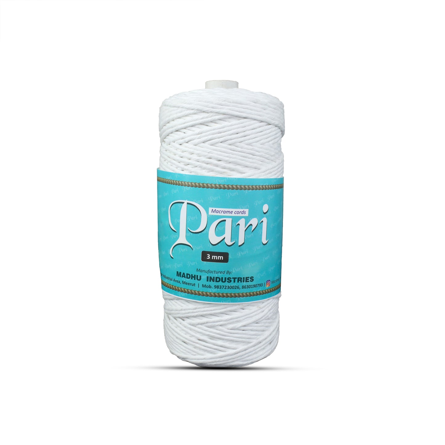 3mm Single Strand | Pure White | 200 - 250 Metres | 1kg Spool | Cotton | No 03