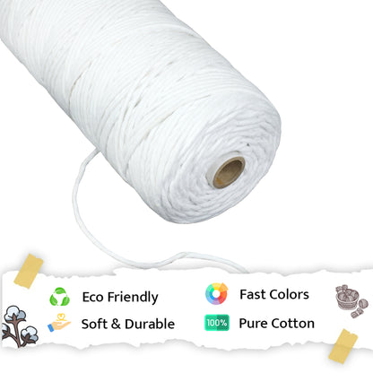 3mm Single Strand | Pure White | 200 - 250 Metres | 1kg Spool | Cotton | No 03