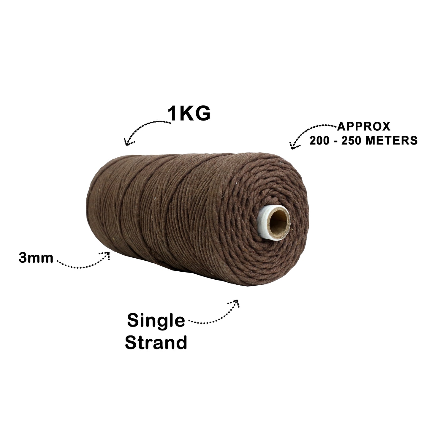 3mm Single Strand | Coffee Brown | 200 - 250 Metres | 1kg Spool | Cotton | No 05