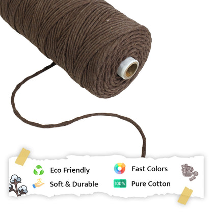 3mm Single Strand | Coffee Brown | 200 - 250 Metres | 1kg Spool | Cotton | No 05