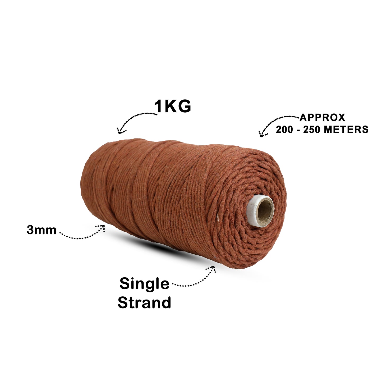 3mm Single Strand | Chocolate | 200 - 250 Metres | 1kg Spool | Cotton | No 06