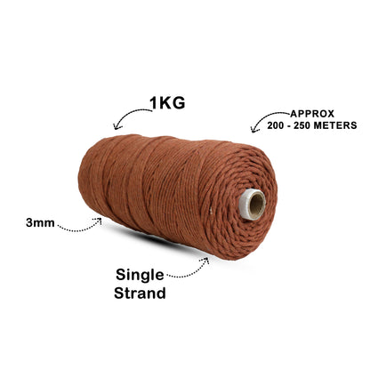 3mm Single Strand | Chocolate | 200 - 250 Metres | 1kg Spool | Cotton | No 06