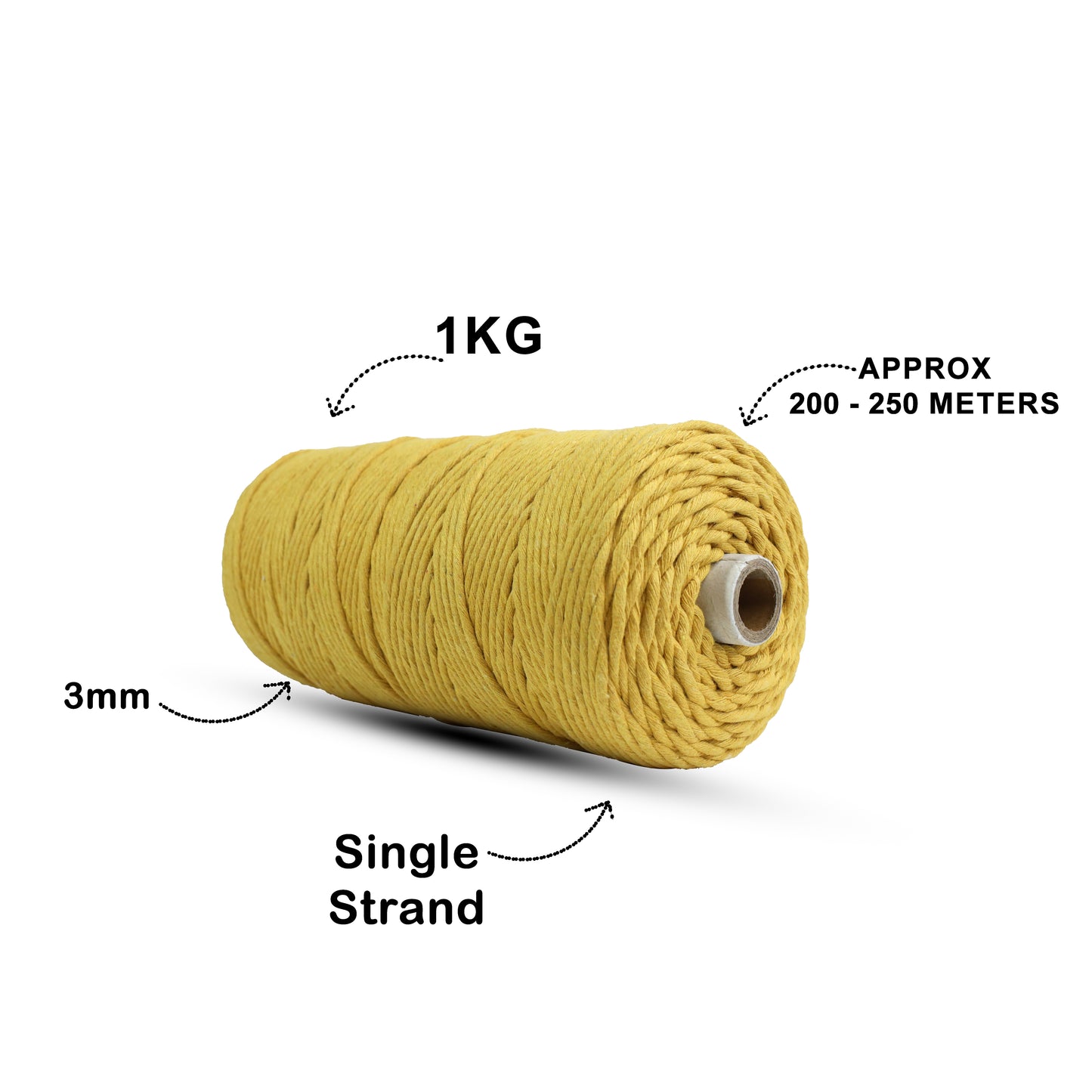 3mm Single Strand | Mustard | 200 - 250 Metres | 1kg Spool | Cotton | No 07