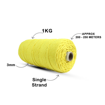 3mm Single Strand | Yellow | 200 - 250 Metres | 1kg Spool | Cotton | No 08