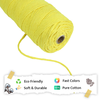 3mm Single Strand | Yellow | 200 - 250 Metres | 1kg Spool | Cotton | No 08