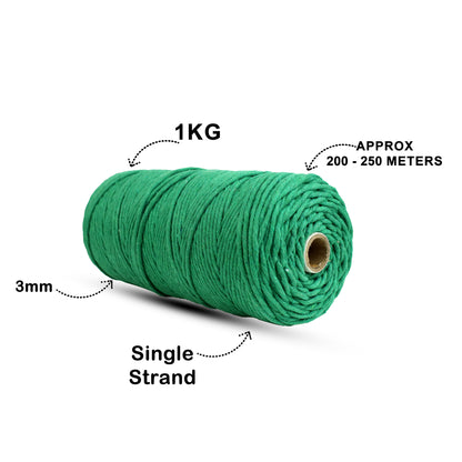 3mm Single Strand | Green | 200 - 250 Metres | 1kg Spool | Cotton | No 11