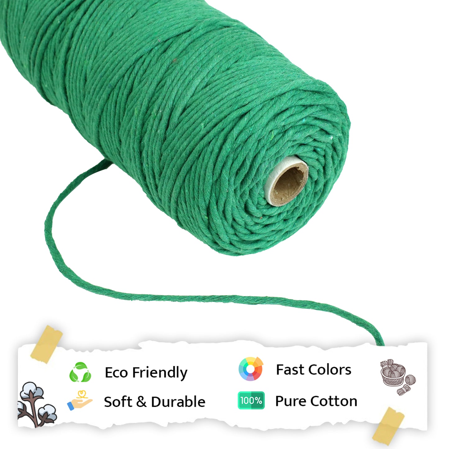 3mm Single Strand | Green | 200 - 250 Metres | 1kg Spool | Cotton | No 11