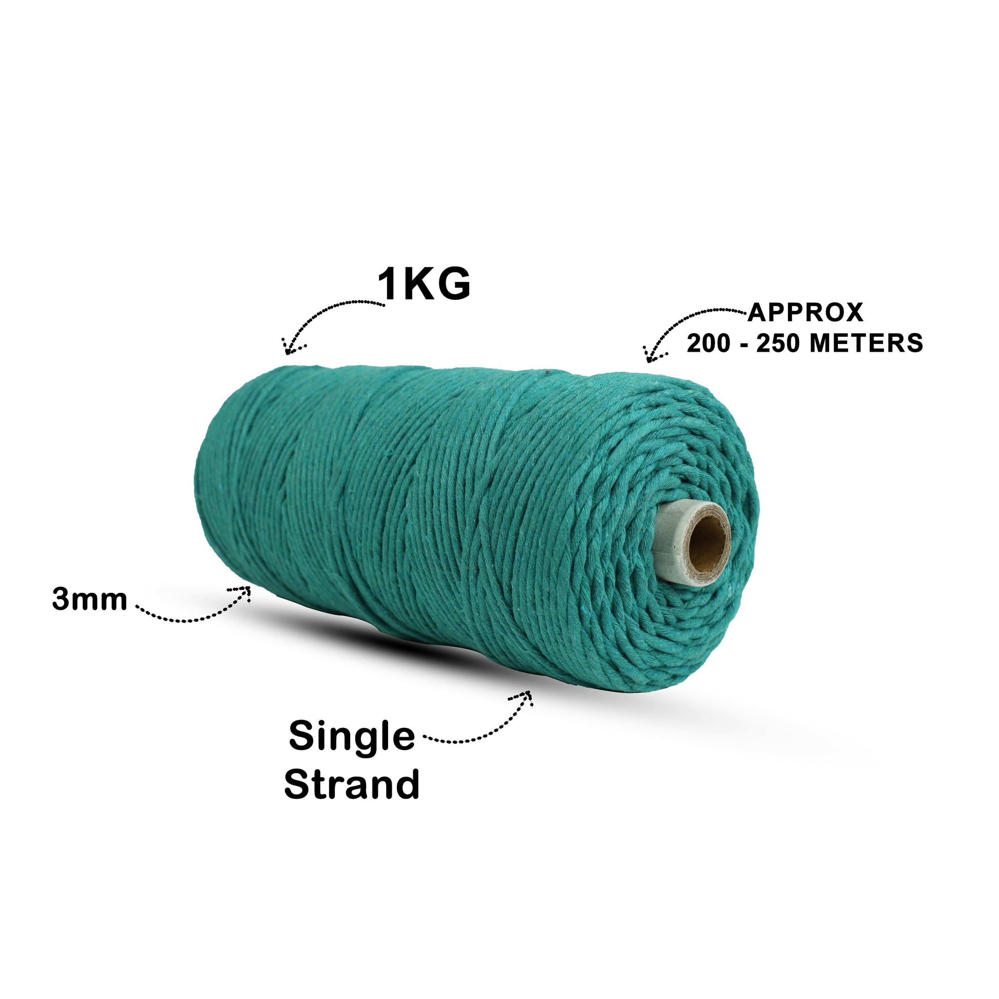3mm Single Strand | Sea Green | 200 - 250 Metres | 1kg Spool | Cotton | No 12