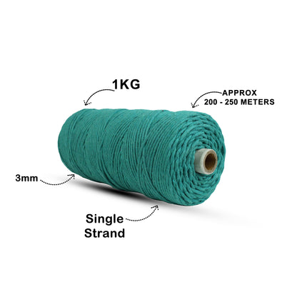 3mm Single Strand | Sea Green | 200 - 250 Metres | 1kg Spool | Cotton | No 12