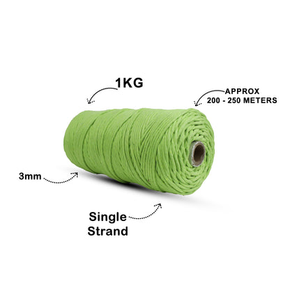 3mm Single Strand | Parrot Green | 200 - 250 Metres | 1kg Spool | Cotton | No 13