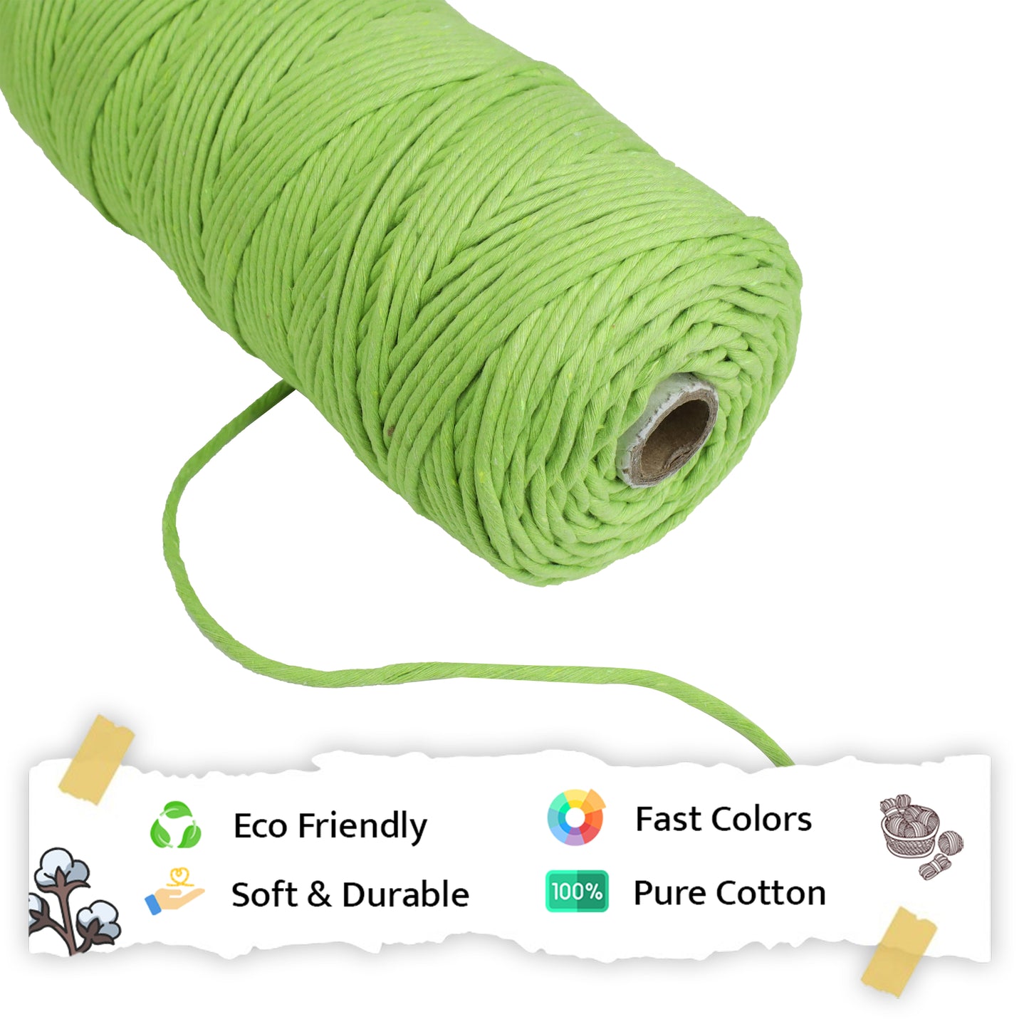 3mm Single Strand | Parrot Green | 200 - 250 Metres | 1kg Spool | Cotton | No 13